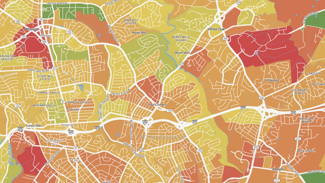 Four Corners, MD Map of Robbery Rates