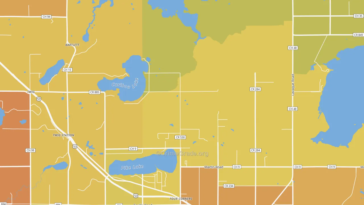Four Corners, MN Map of Robbery Rates