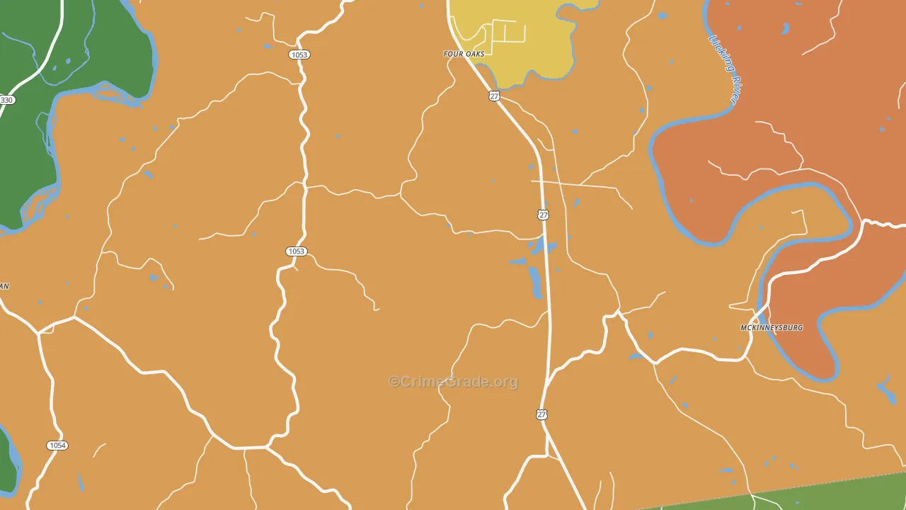 Four Oaks, KY Map of Robbery Rates