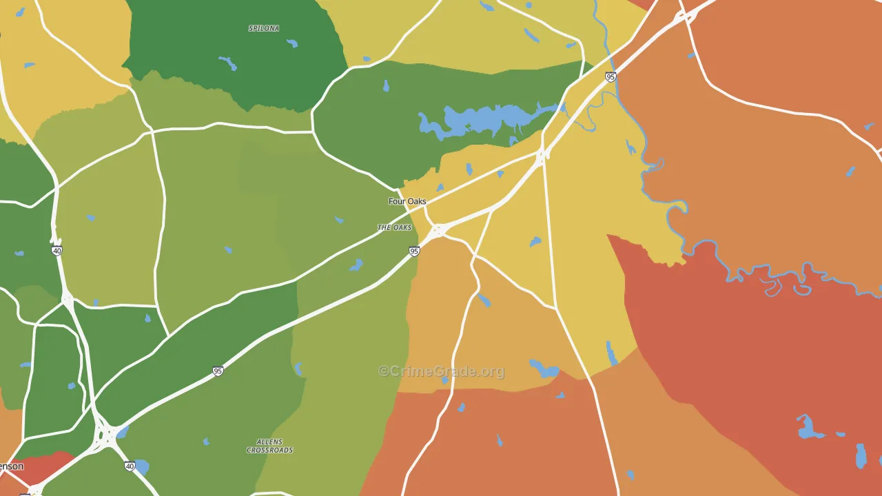Four Oaks, NC Map of Robbery Rates