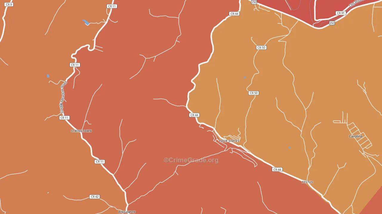 Four States, WV Map of Robbery Rates