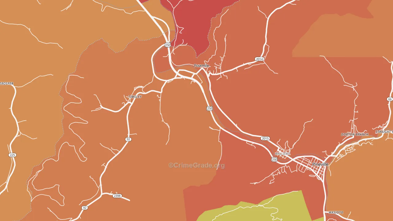 Fourmile, KY Map of Robbery Rates