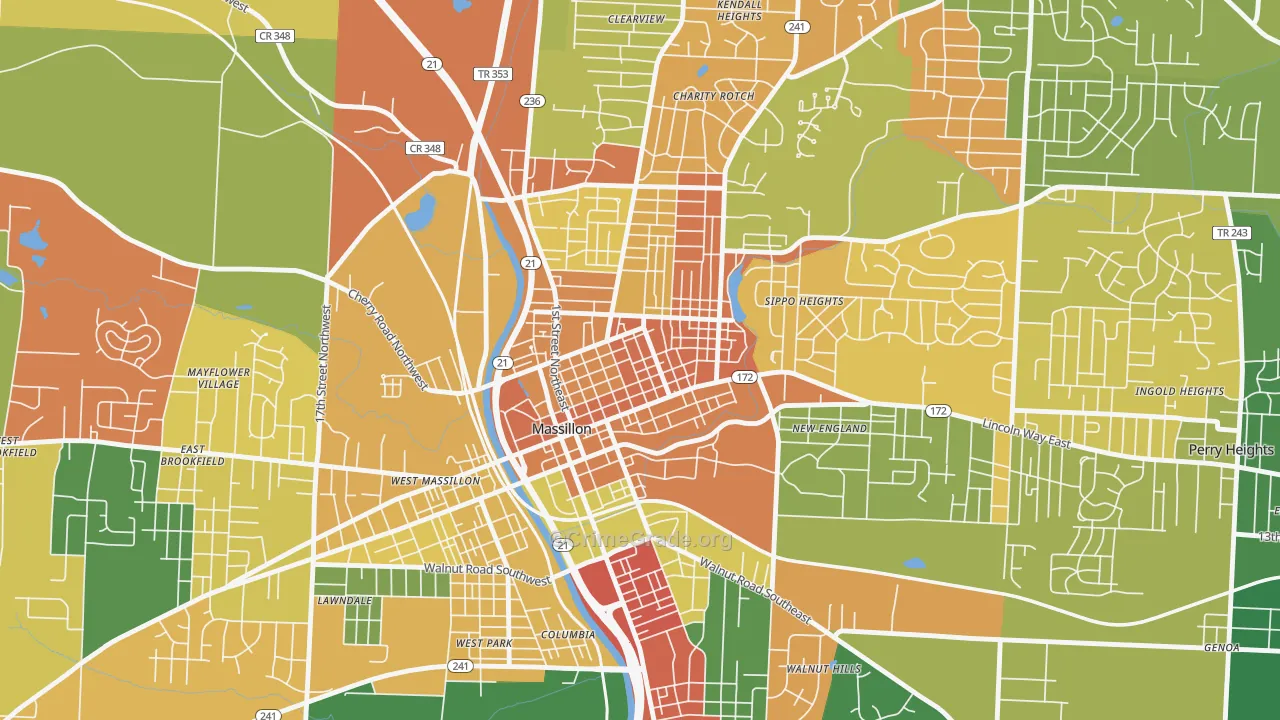 Fourth Street Historic District, Massillon, OH Map of Robbery Rates