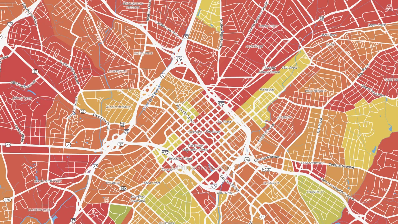 Fourth Ward, Charlotte, NC Map of Robbery Rates