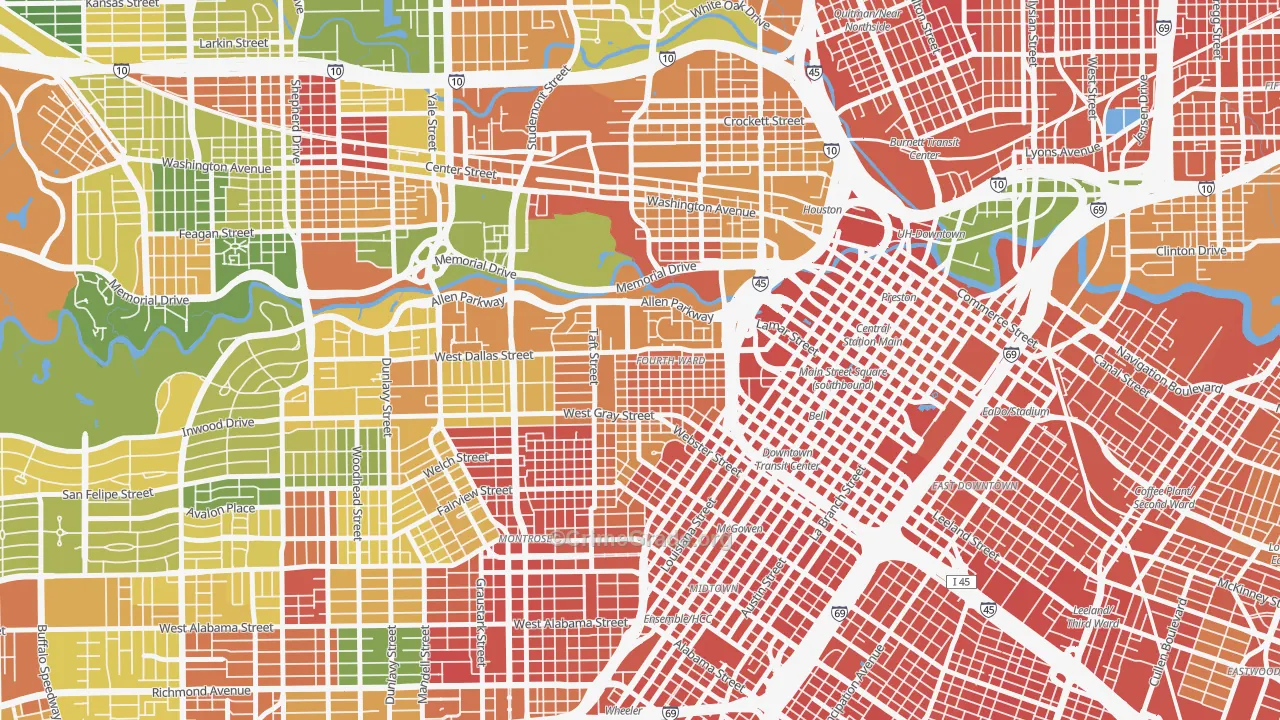 Fourth Ward, Houston, TX Map of Robbery Rates