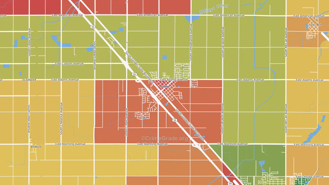Fowler, CA Map of Robbery Rates