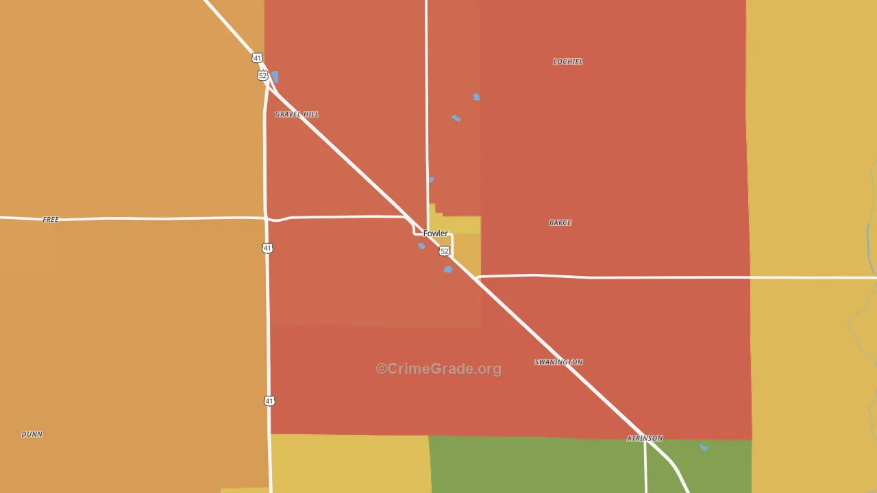 Fowler, IN Map of Robbery Rates