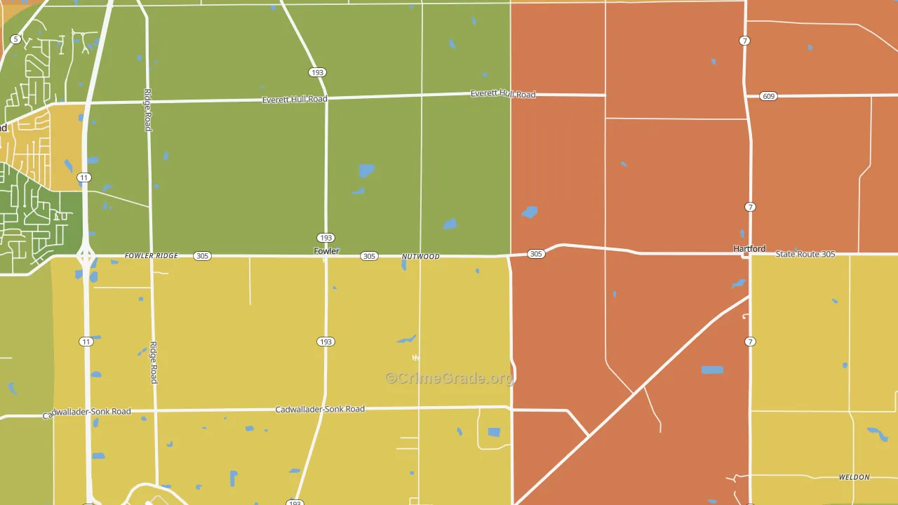 Fowler, OH Map of Robbery Rates