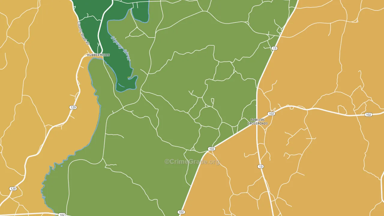 Fowlers Crossroads, AL Map of Robbery Rates