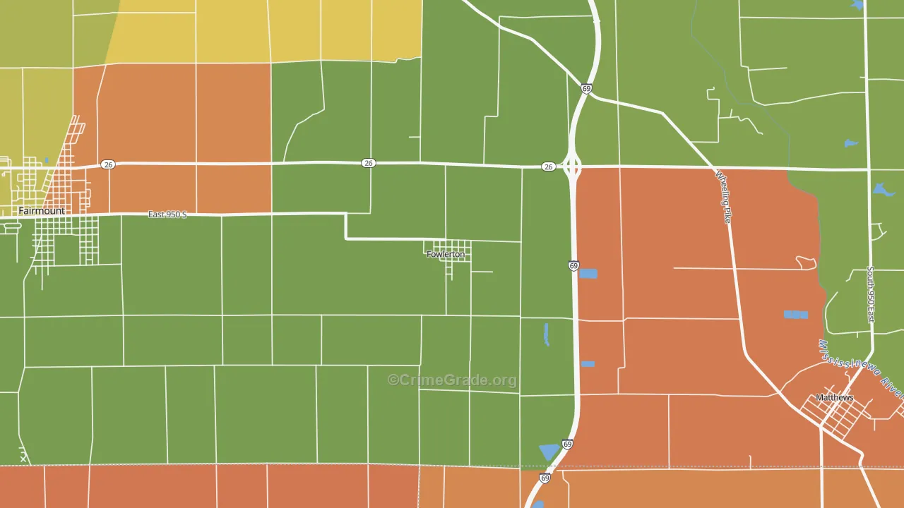 Fowlerton, IN Map of Robbery Rates