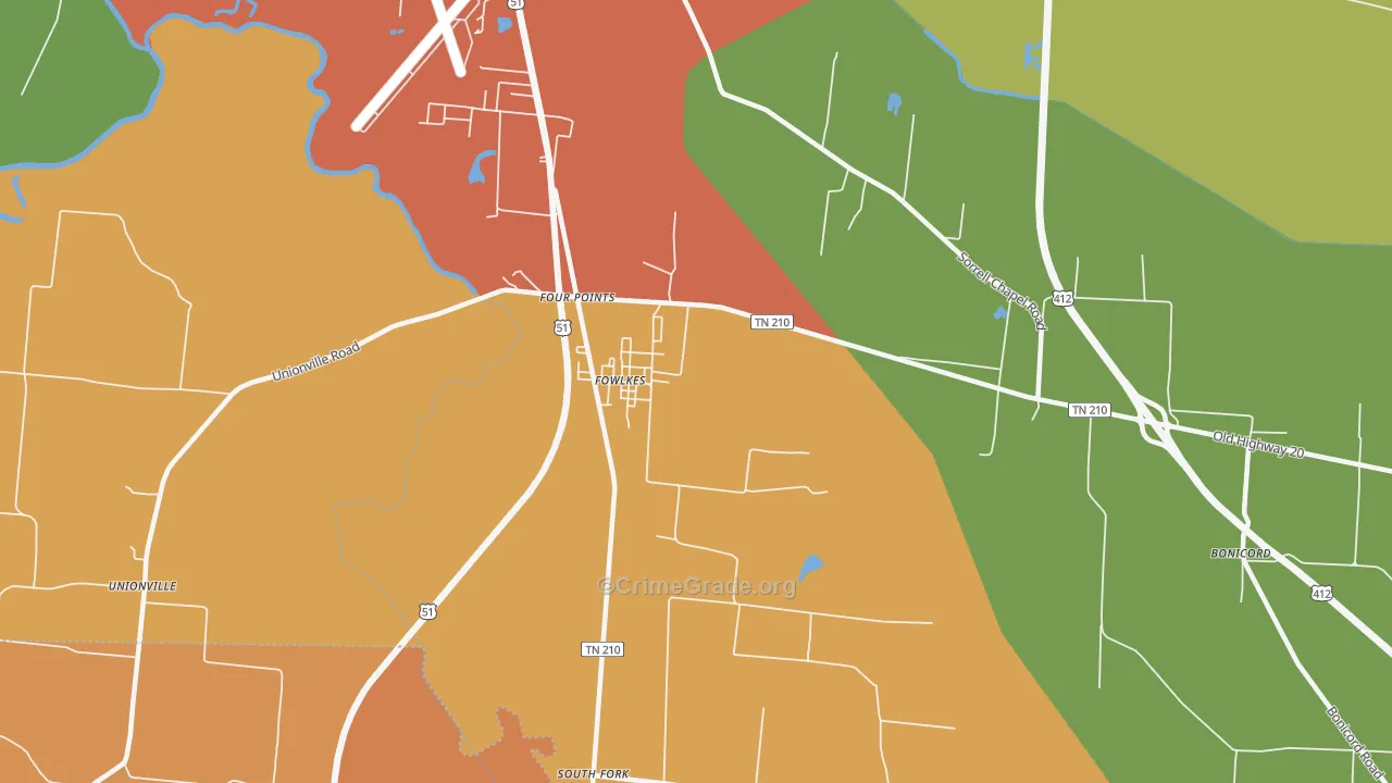 Fowlkes, TN Map of Robbery Rates