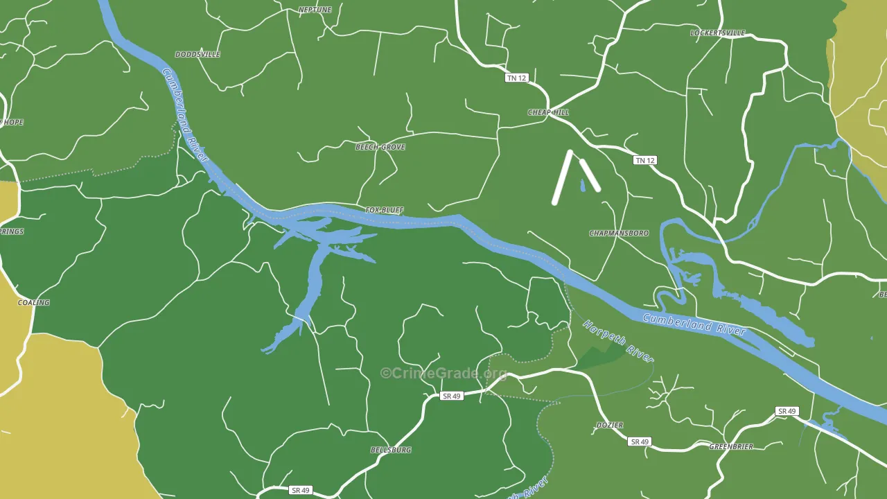 Fox Bluff, TN Map of Robbery Rates