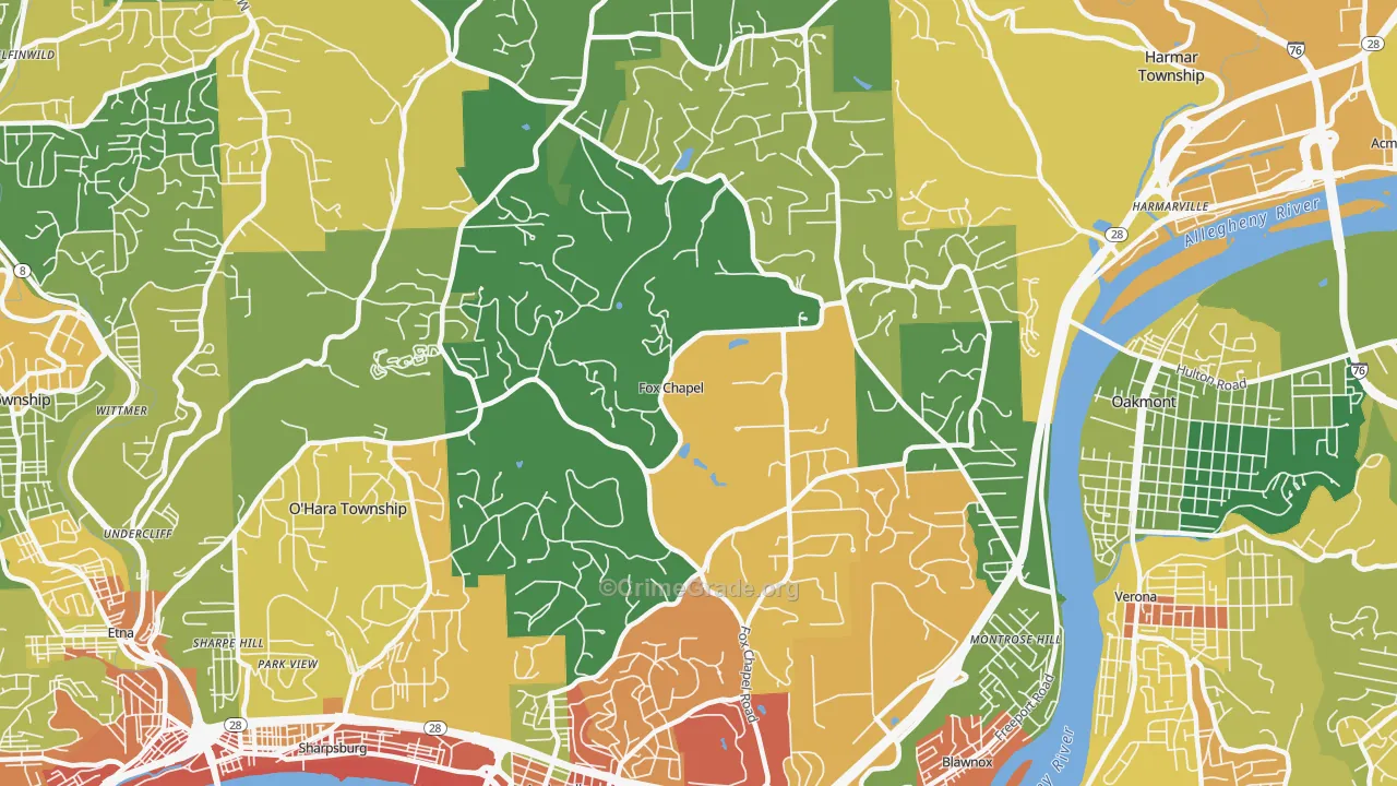 Fox Chapel, PA Map of Robbery Rates