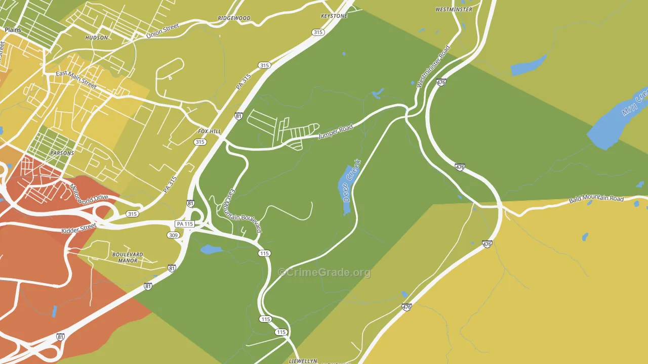 Fox Hill, PA Map of Robbery Rates
