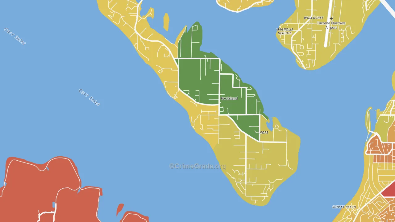 Fox Island, WA Map of Robbery Rates