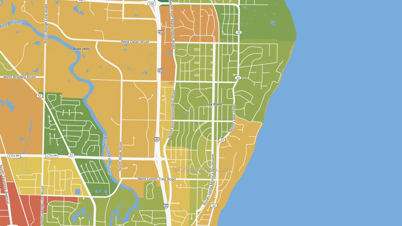 Fox Point, WI Map of Robbery Rates