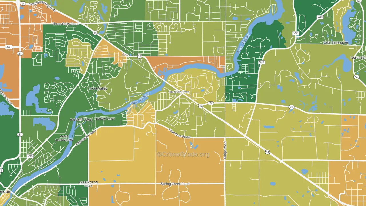 Fox River Grove, IL Map of Robbery Rates