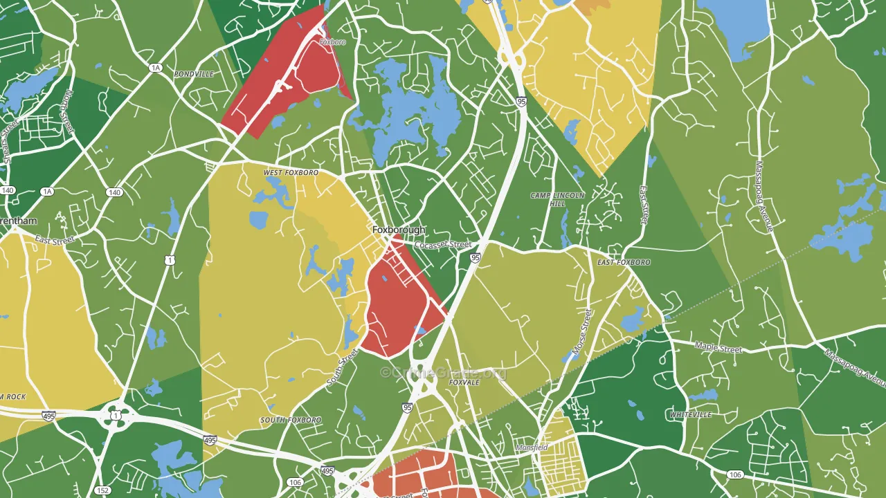 Foxboro, MA Map of Robbery Rates