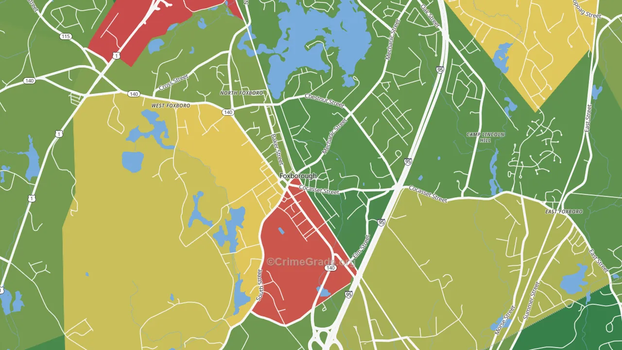 Foxborough, MA Map of Robbery Rates