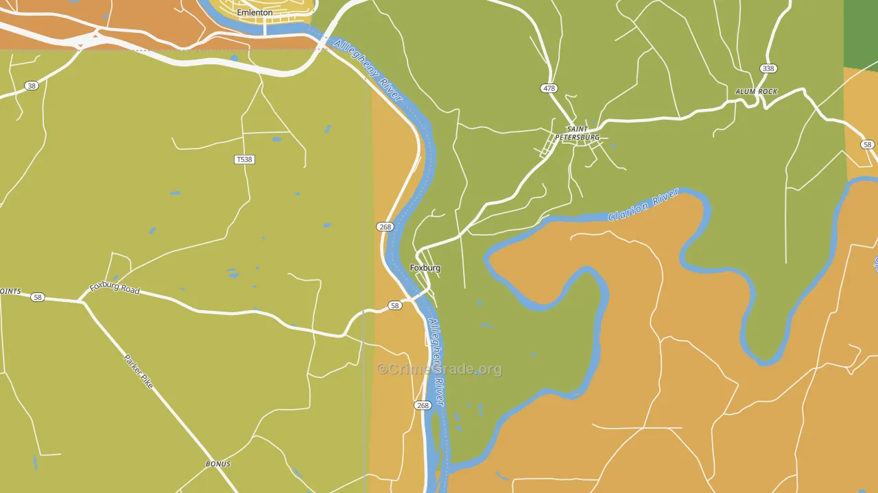 Foxburg, PA Map of Robbery Rates