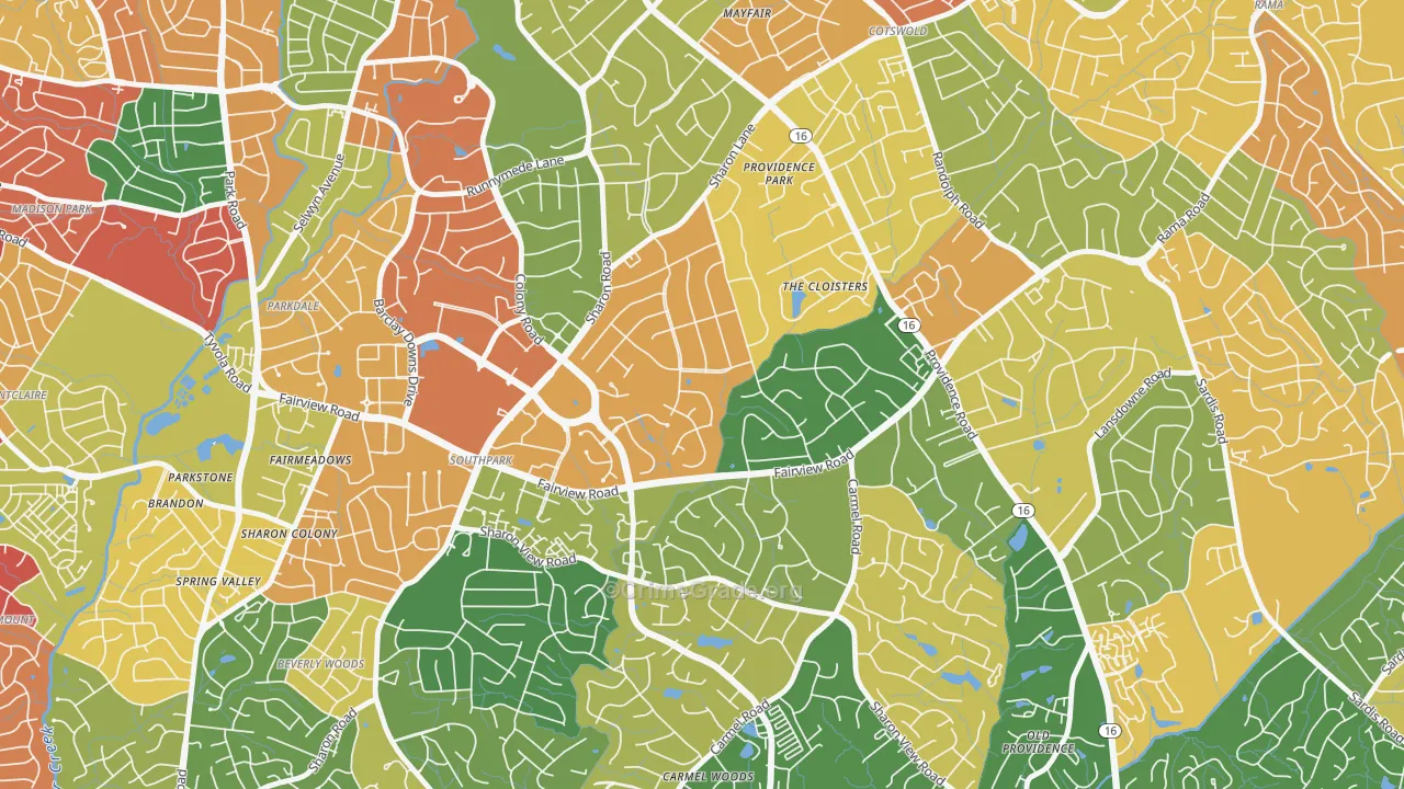 Foxcroft, Charlotte, NC Map of Robbery Rates