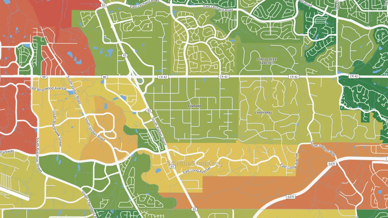 Foxfield, CO Map of Robbery Rates