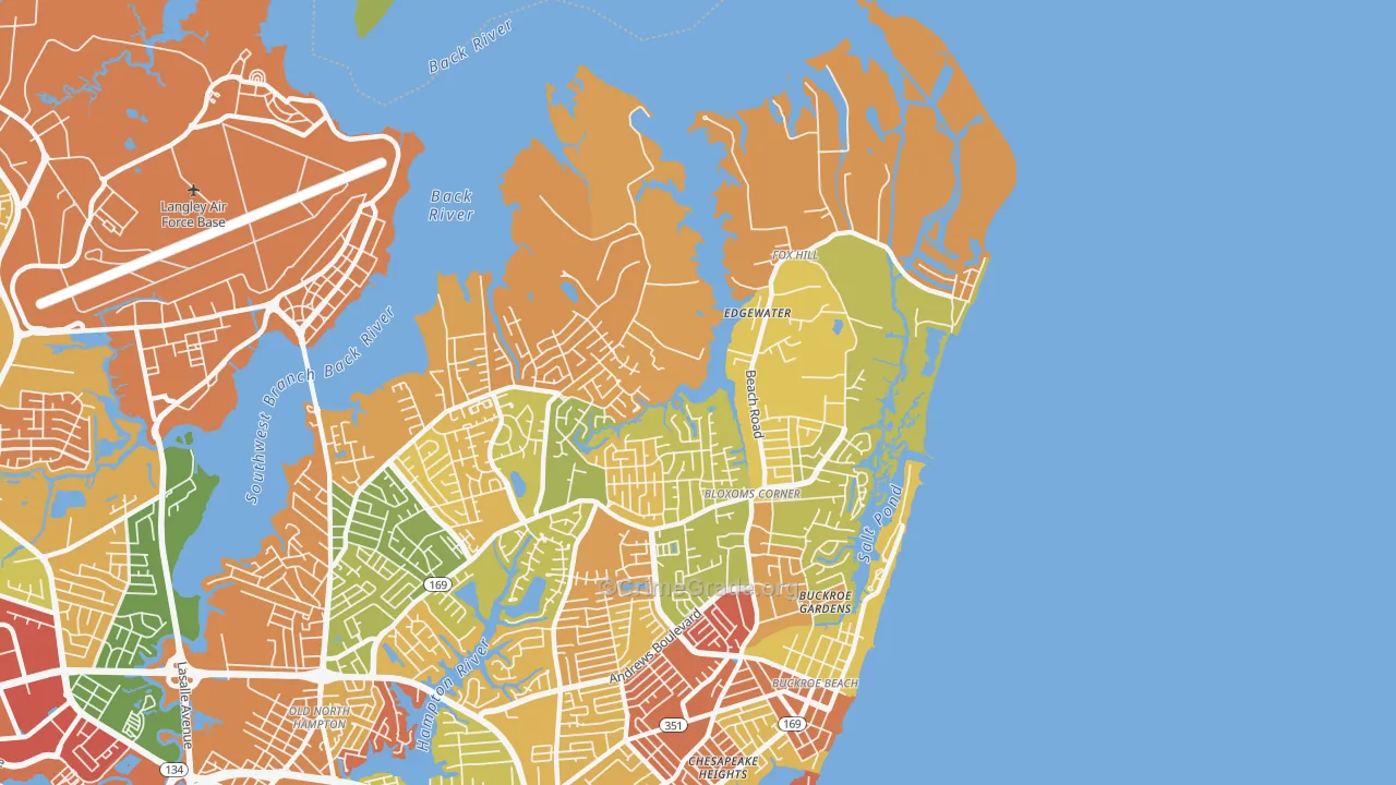 Foxhill, Hampton, VA Map of Robbery Rates