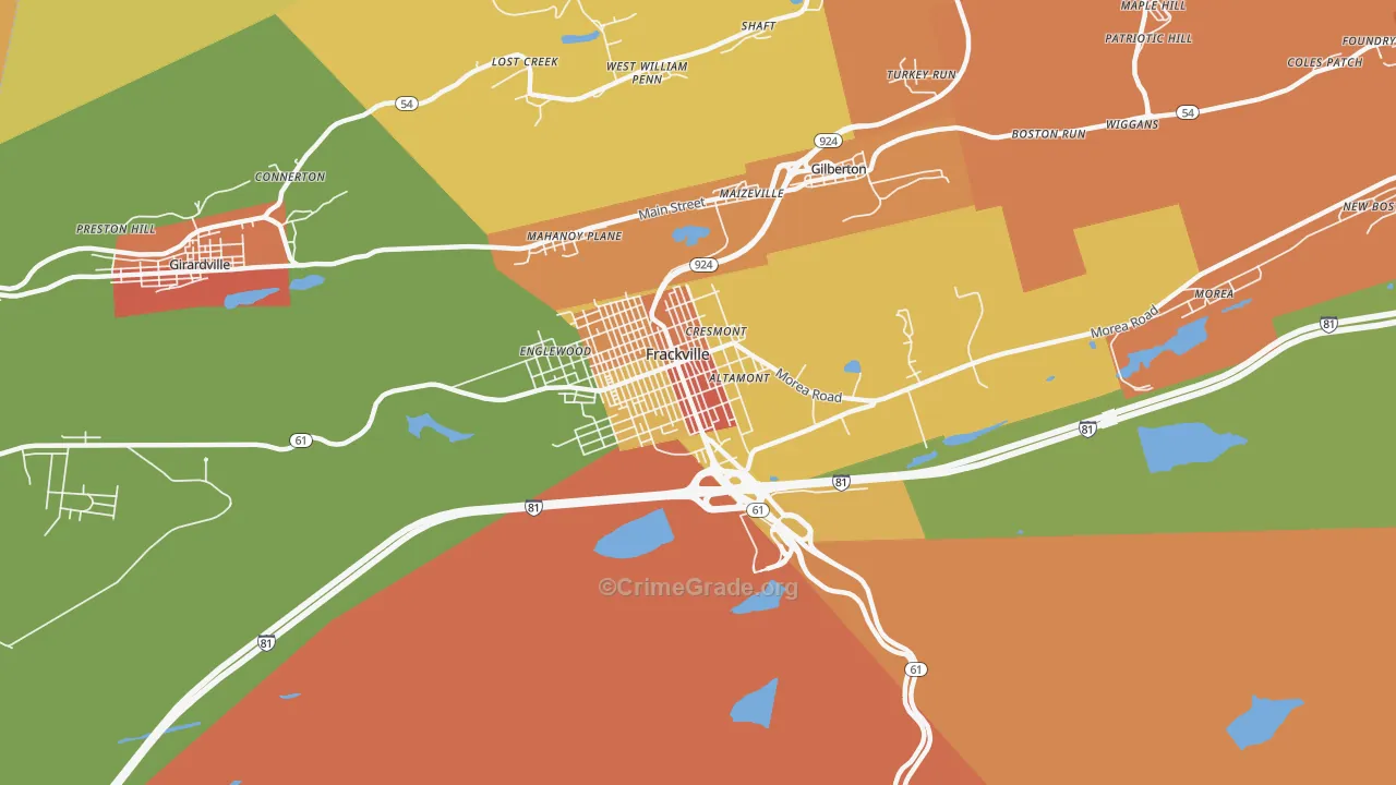 Frackville, PA Map of Robbery Rates
