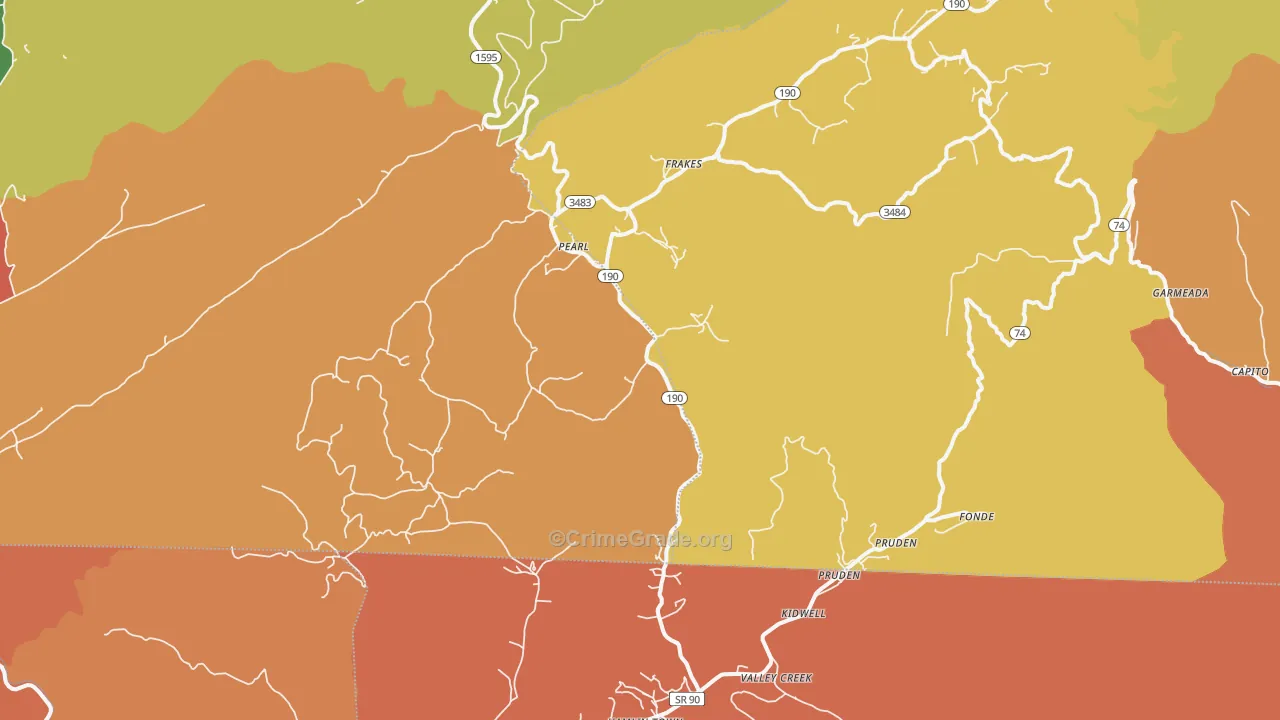 Frakes, KY Map of Robbery Rates