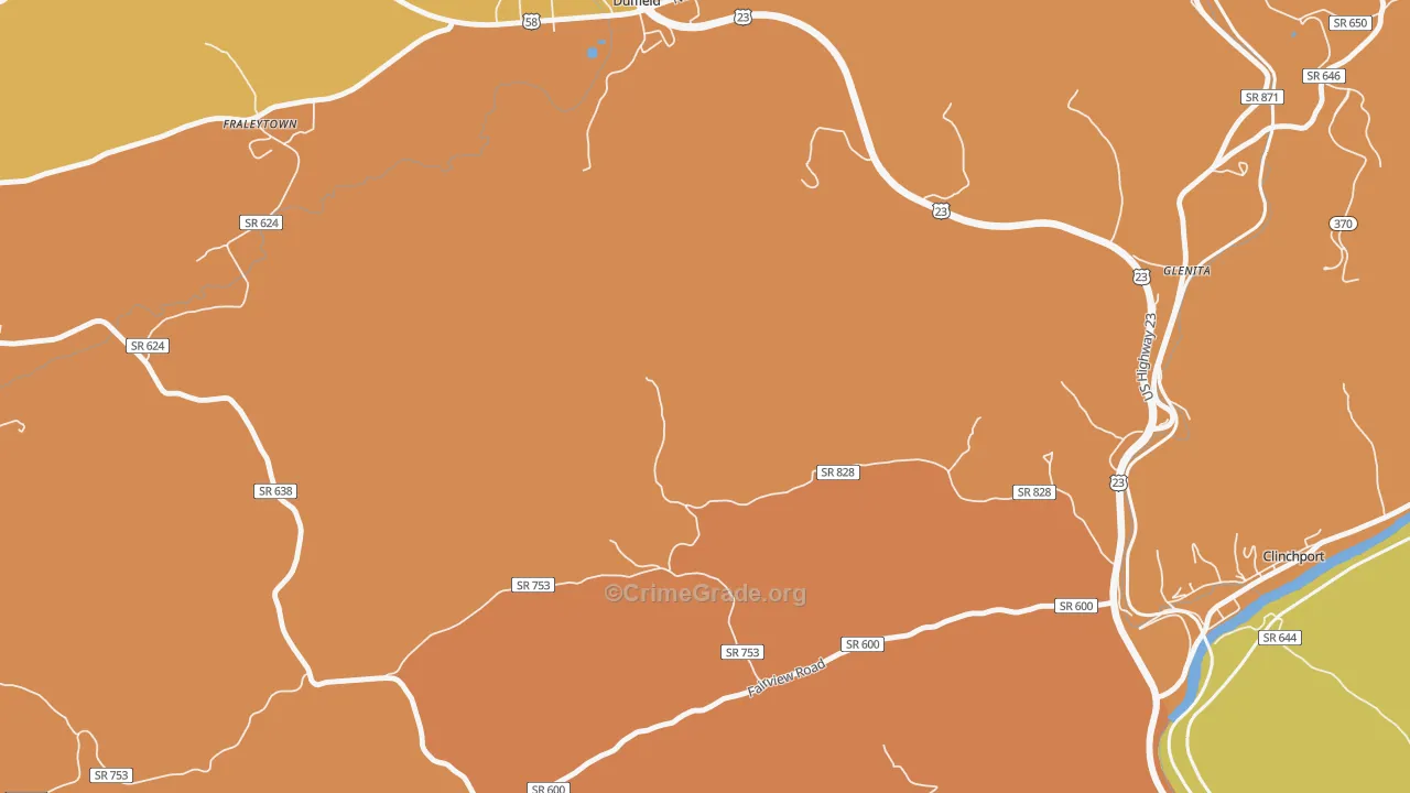 Fraleytown, VA Map of Robbery Rates