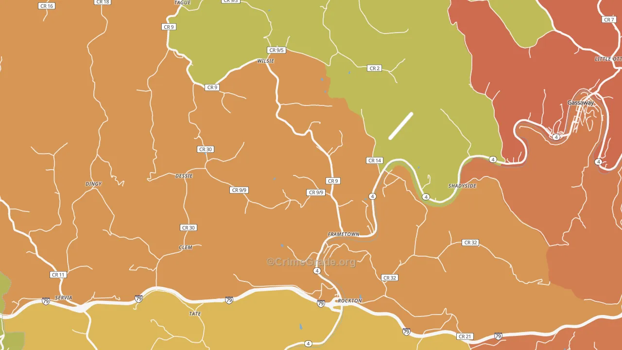 Frametown, WV Map of Robbery Rates