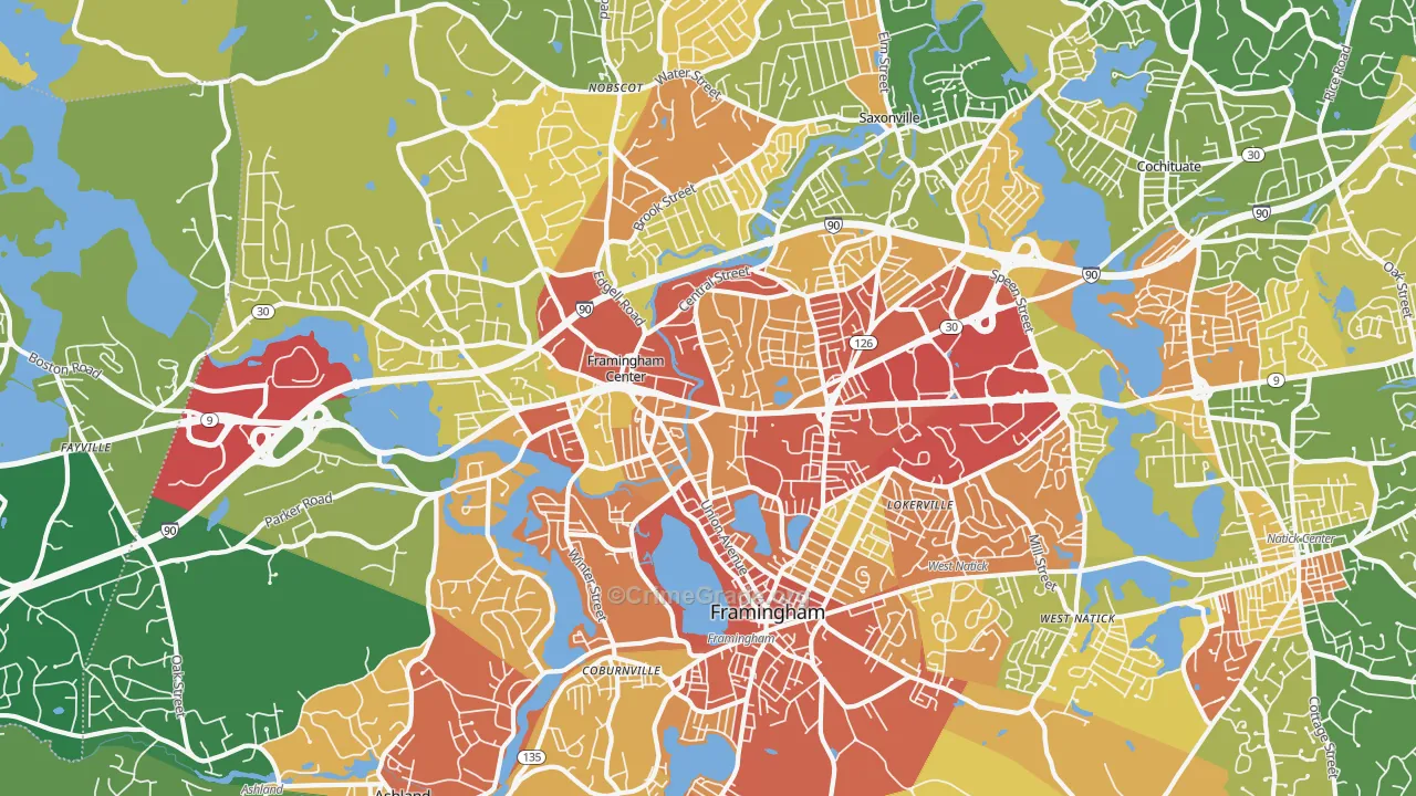 Framingham, MA Map of Robbery Rates