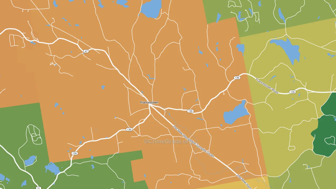 Francestown, NH Map of Robbery Rates