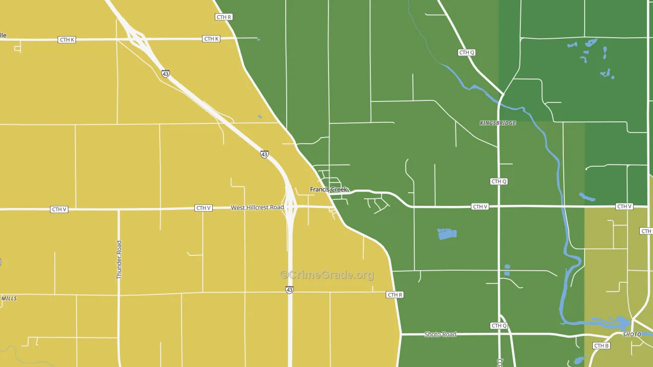 Francis Creek, WI Map of Robbery Rates