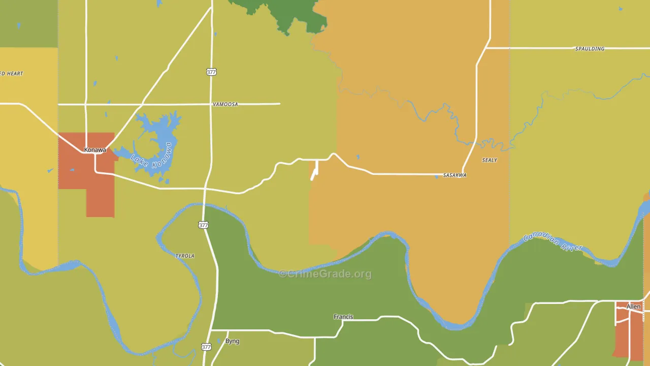 Francis, OK Map of Robbery Rates