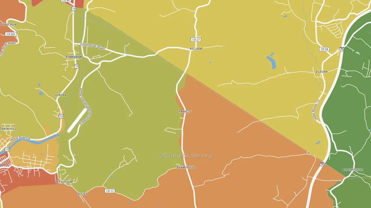 Francis, WV Map of Robbery Rates