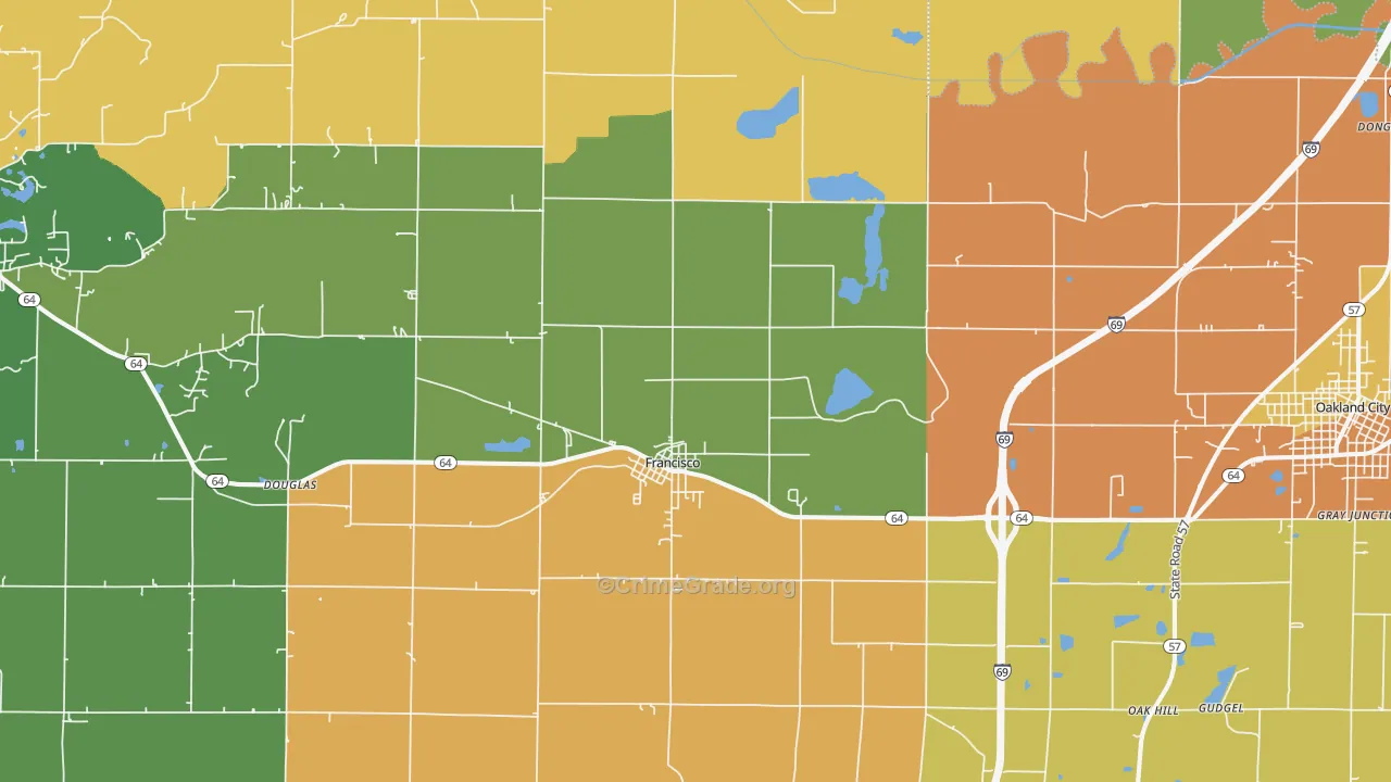Francisco, IN Map of Robbery Rates