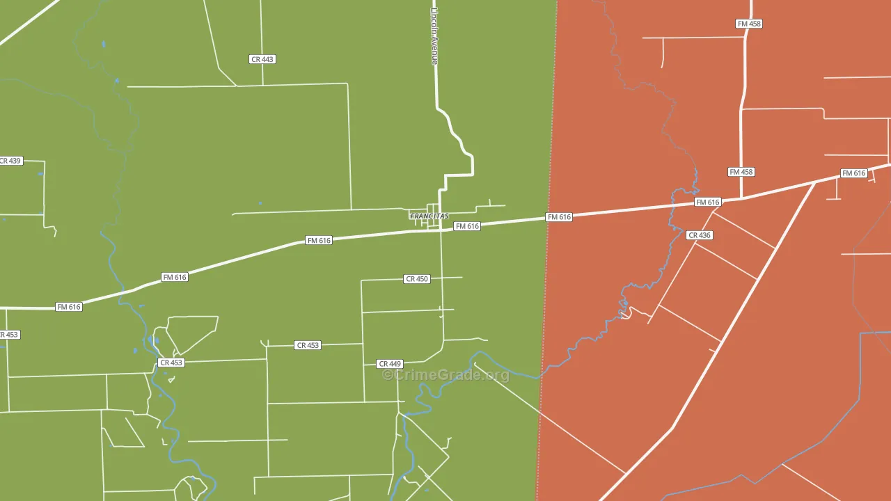 Francitas, TX Map of Robbery Rates