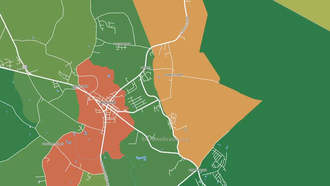 Francktown, NC Map of Robbery Rates