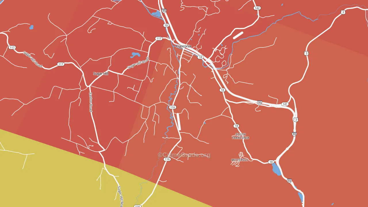 Franconia, NH Map of Robbery Rates