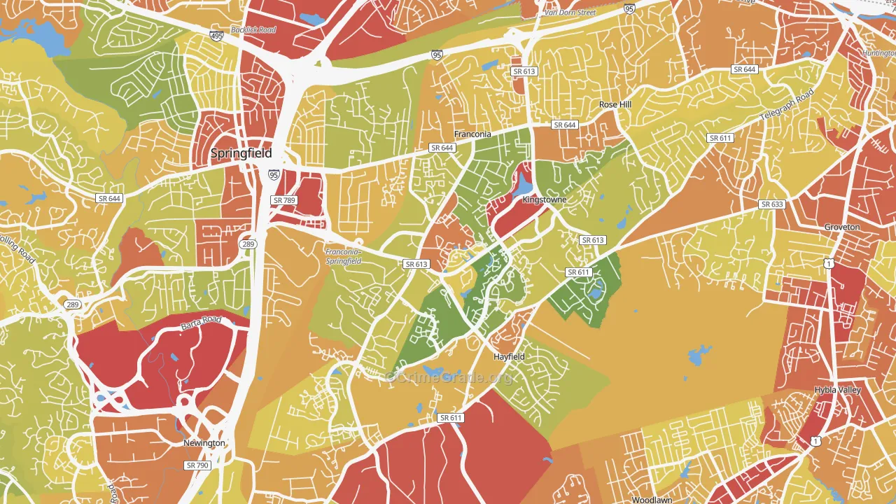 Franconia, VA Map of Robbery Rates