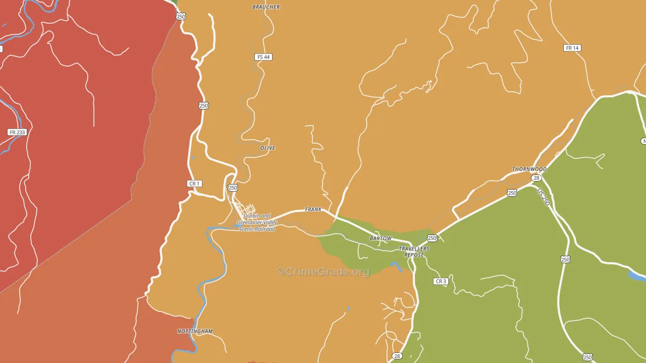 Frank, WV Map of Robbery Rates