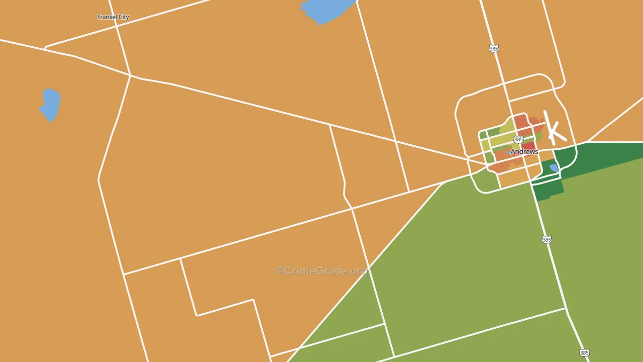 Frankel City, TX Map of Robbery Rates