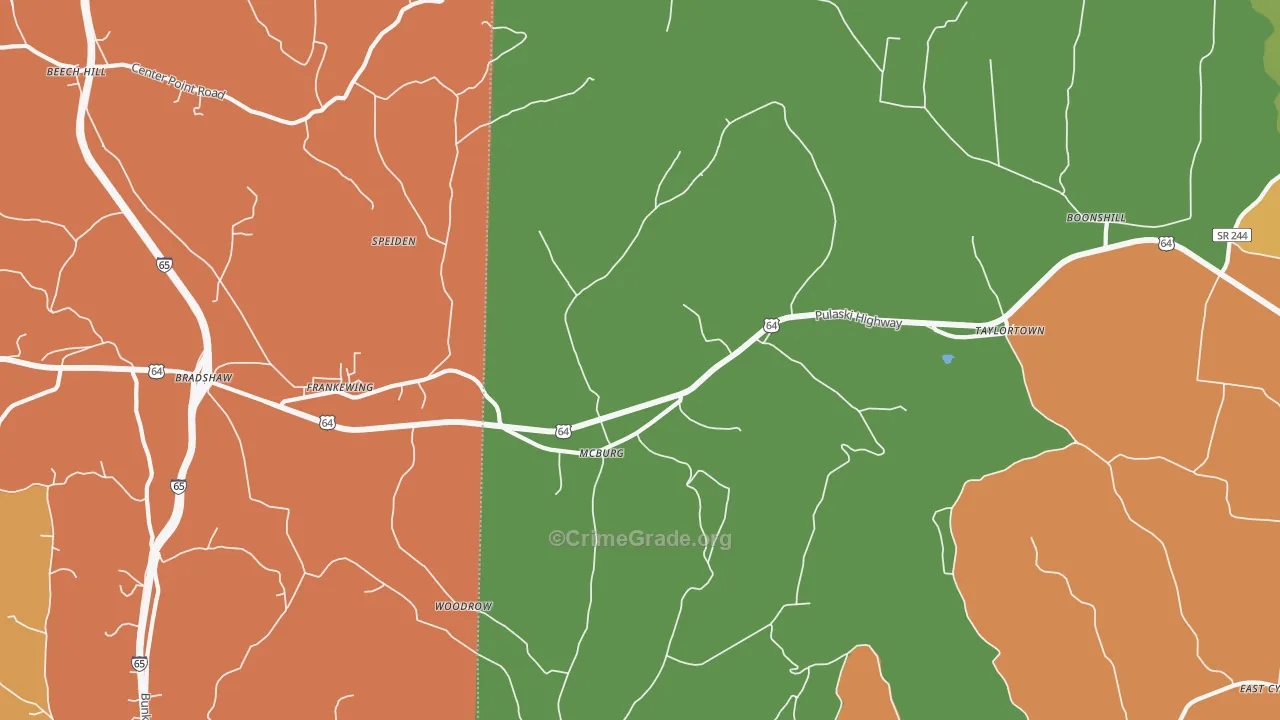 Frankewing, TN Map of Robbery Rates