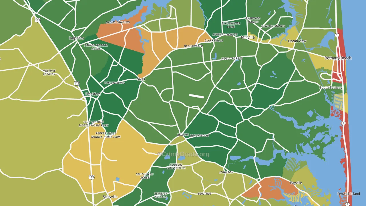 Frankford, DE Map of Robbery Rates