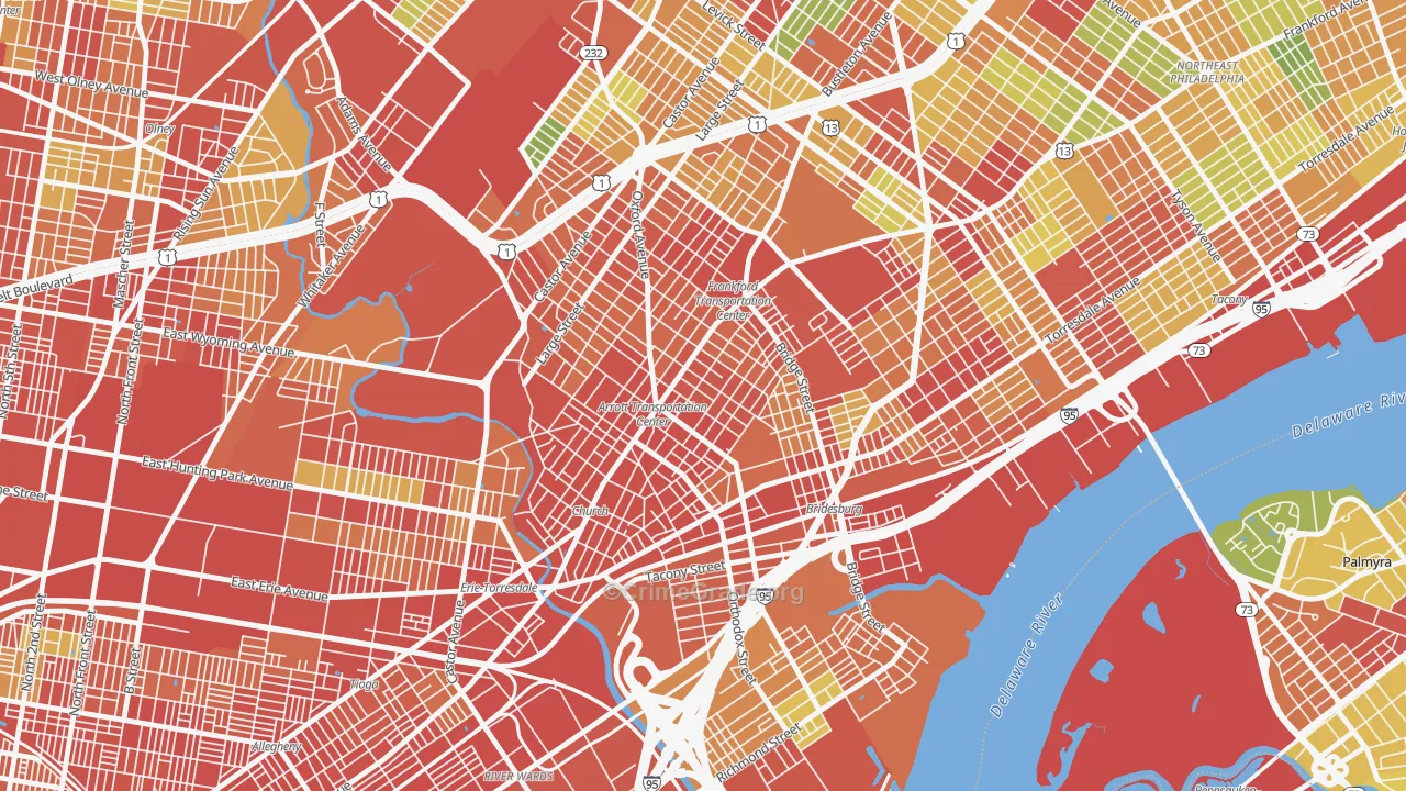 Frankford, Philadelphia, PA Map of Robbery Rates