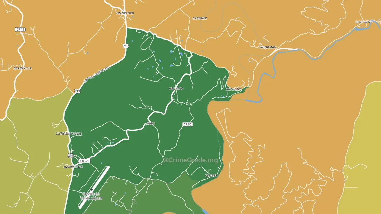 Frankford, WV Map of Robbery Rates