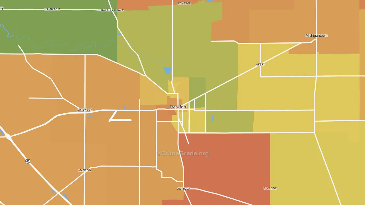 Frankfort, IN Map of Robbery Rates