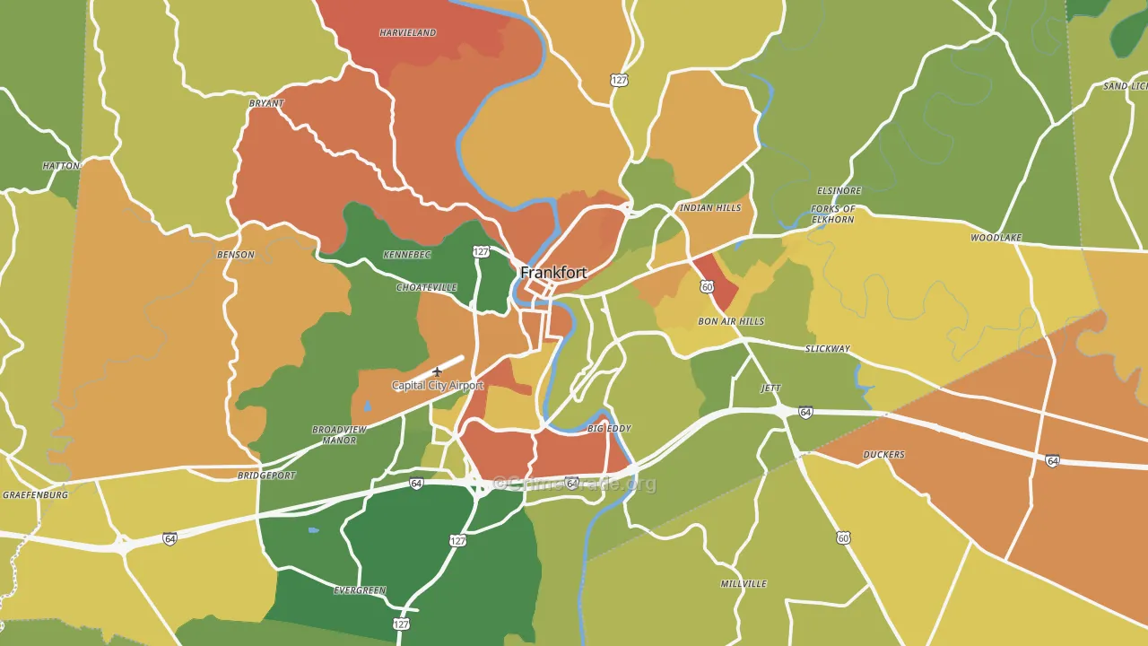 Frankfort, KY Map of Robbery Rates