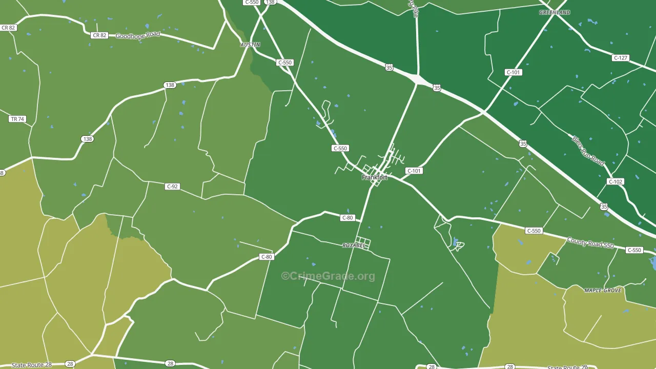 Frankfort, OH Map of Robbery Rates